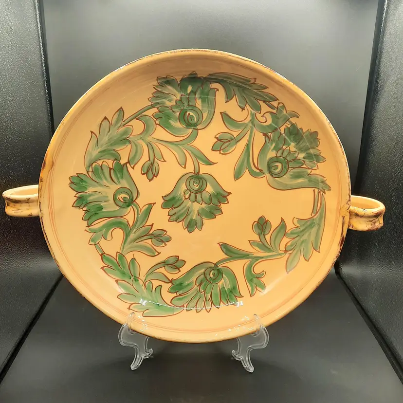 Williams Sonoma Carciofi 2012 Retired Large Handled Pasta Serving Bowl Italy Golden Yellow & Green