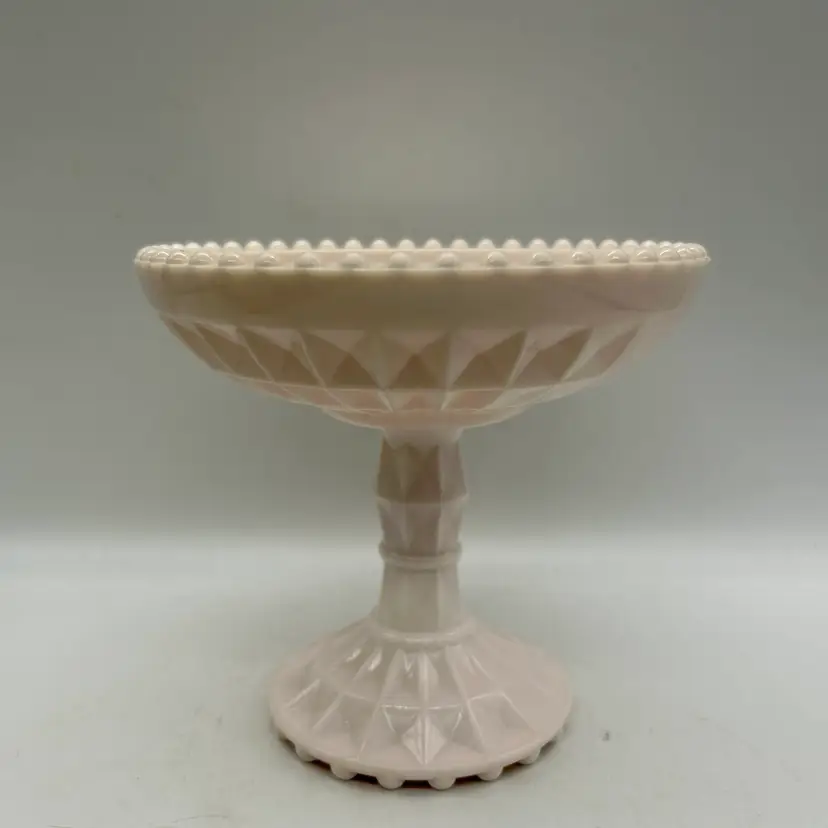 Vintage Jeannette Shell Pink Milk Glass Windsor Bowl Pedestal Compote Candy Dish