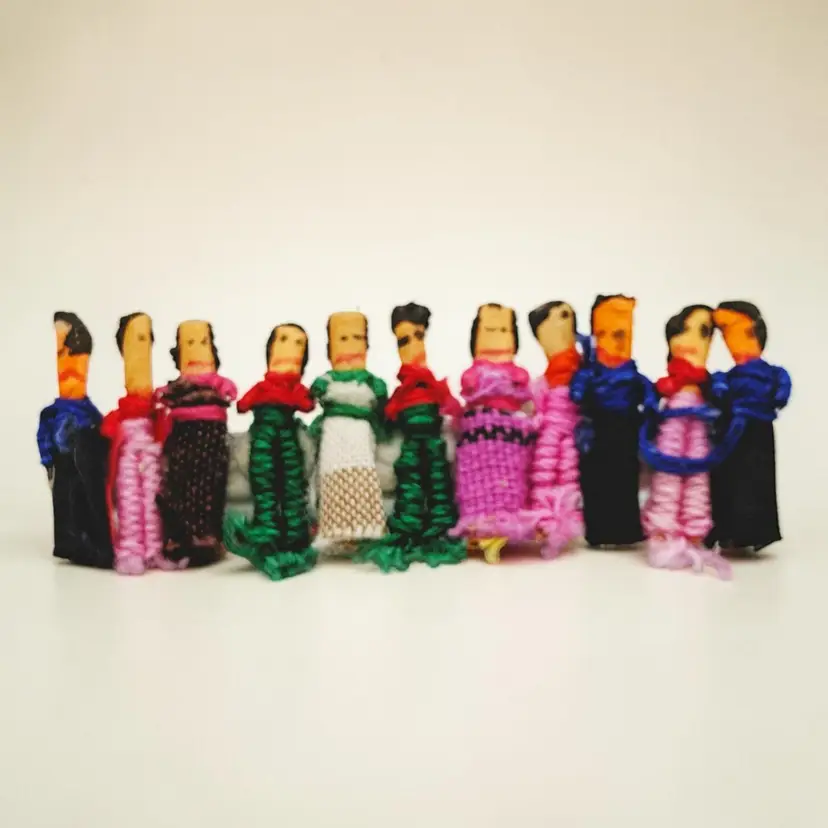 Worry Dolls Colorful Fabric South America 11 People Pin Brooch Fun Gift Boho