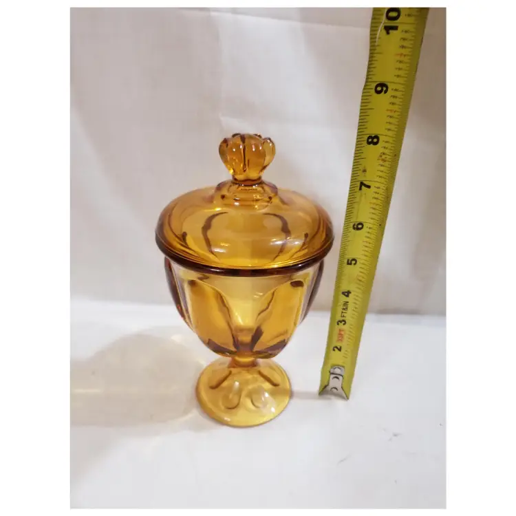 Vintage Viking Epic Six Petal Amber Glass Candy Dish With Lid