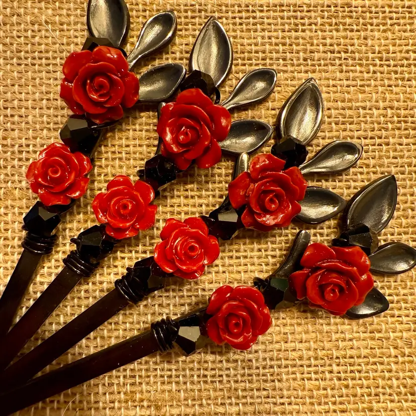 Red Roses 🌹on Black Spoons Hand Decorated By Me