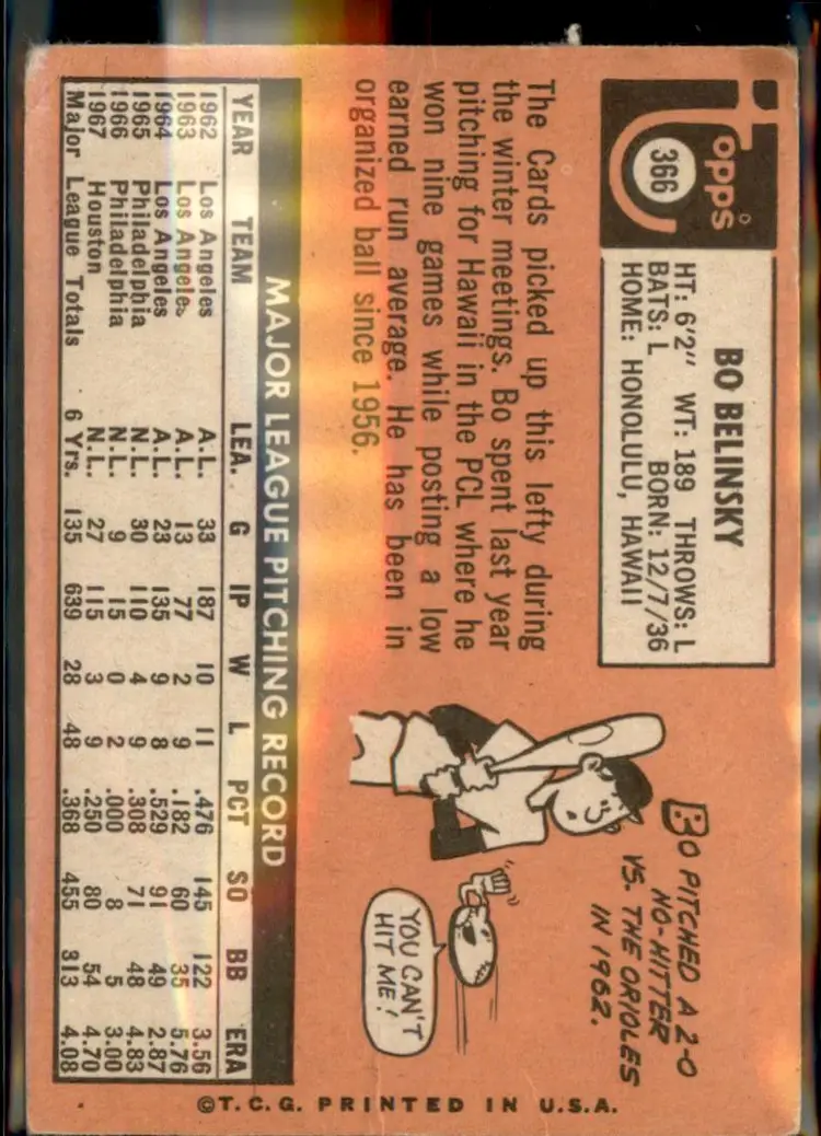 1969 Topps #366 Bo Belinsky - (pk3) - St. Louis Cardinals