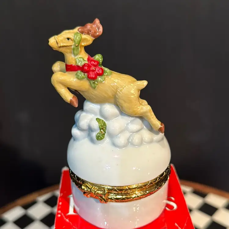 Vintage Dillards Ceramic Reindeer Trinket Box