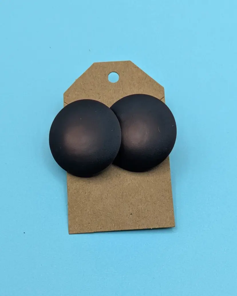 Chic Matte Brown-Black Button Earrings