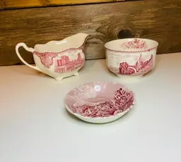 Vintage Red Transferware Set of 3 Collectible Serving Pieces Traditional English Country CottageCore Farmhouse