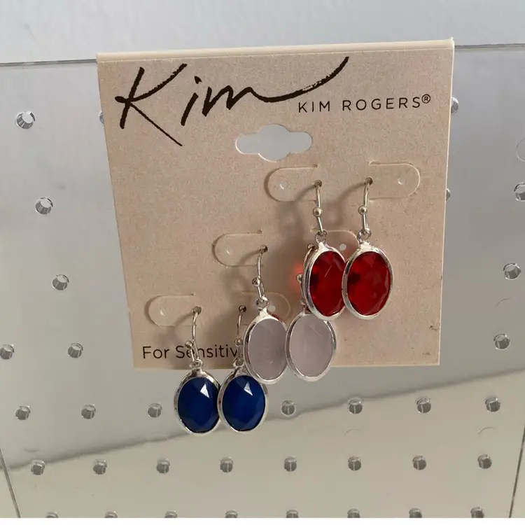 NOS 1990’s Kim Rogers 3 Piece Red White And Blue Drop Earrings