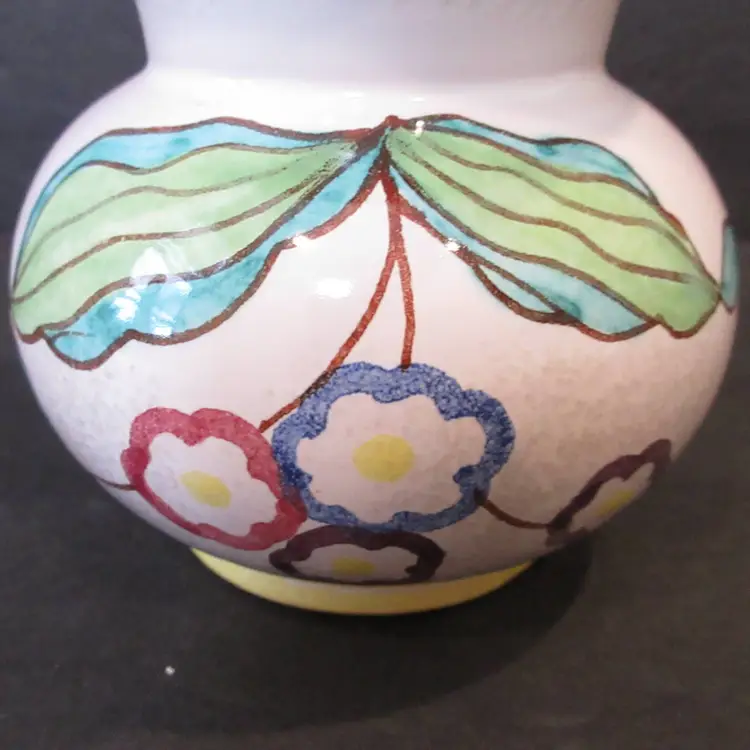 VINTAGE Rosenthal Keramik Germany Hand Painted Vase w/ Flowers & Leaves - 1936 4" Tall
