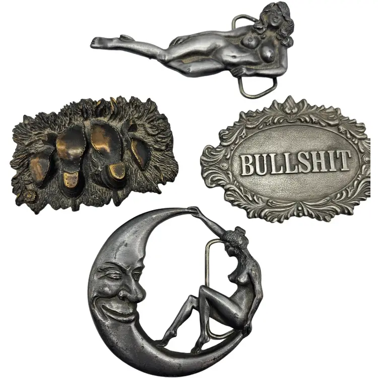 Lot of 4 Sexy Adult Themed Vintage Belt Buckles