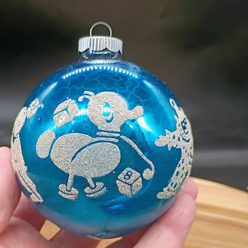 Vintage Shiny Brite 3" Blue Stencil  Vintage Toys Mercury Glass Ornament 1950's