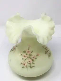 Fenton Pink Blossom on Custard 7" Vase