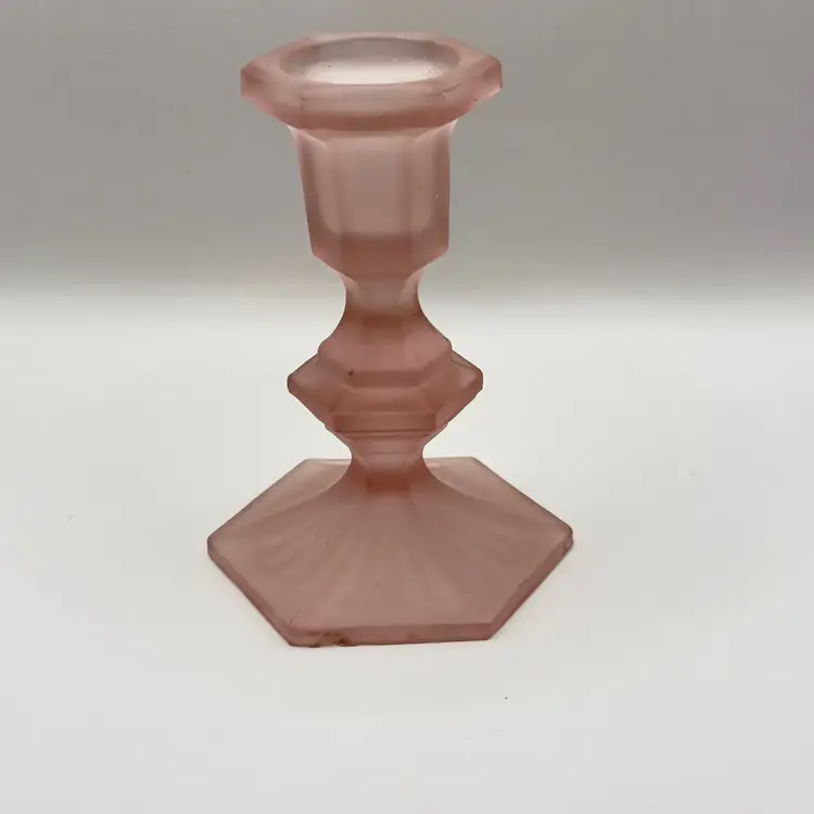 Vintage Tiffin Pink Satin Depression Glass Candle Stick Holder, Elegant Home Decor, Unbranded