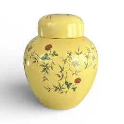 Vintage 1978 Yellow Glazed Chinese Ceramic Ginger Jar Signed With Floral Design