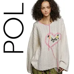 POL The Willowlight 1 Cream Sweater with Pink Embroidery Size L