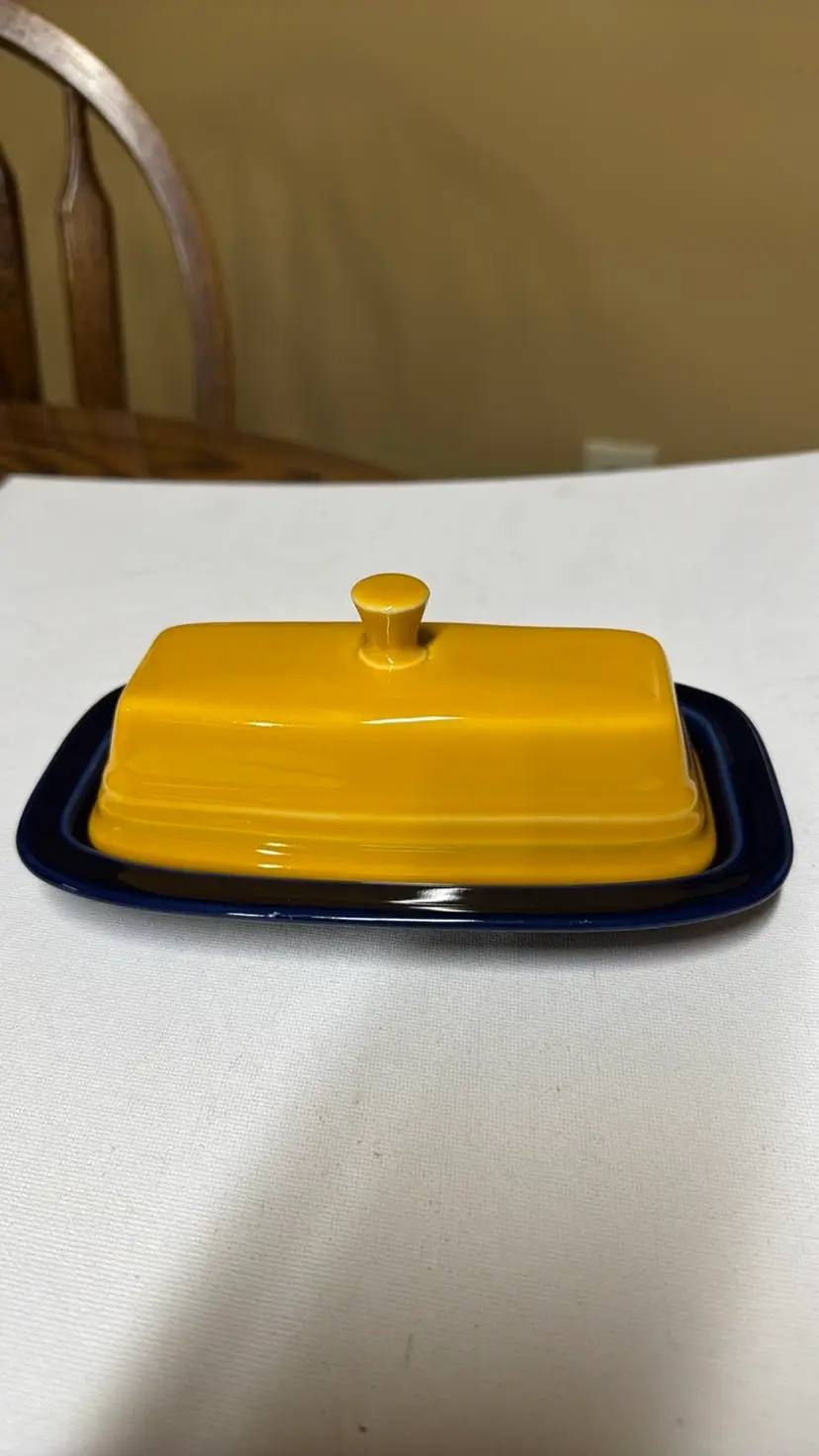 Fiesta Ware Small Covered Ceramic Butter Dish twilight and marigold