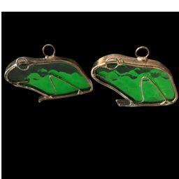 Set Of Green Glass Brass Sun Catcher Frogs 3”