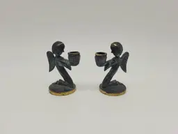 Walter Bosse Pair Of Mini Blackened Brass Angels Single Candle Holders