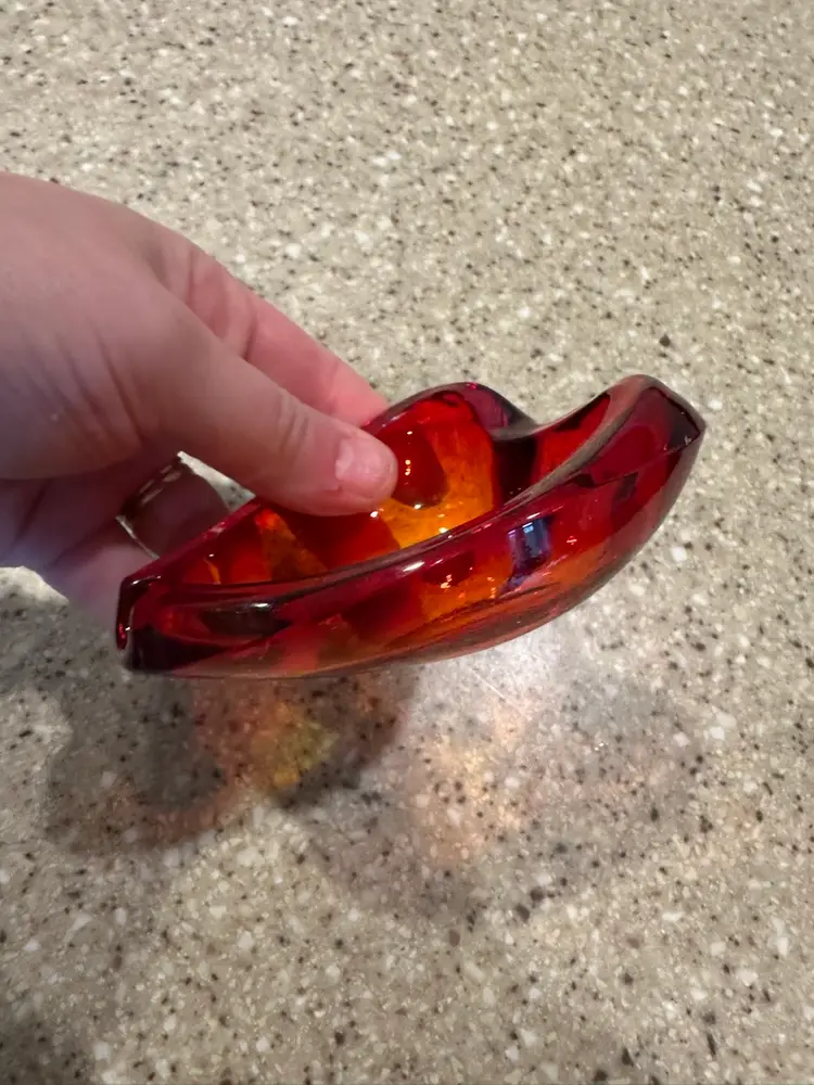 Vintage Blanco, heart-shaped ashtray, red, cadmium glow.