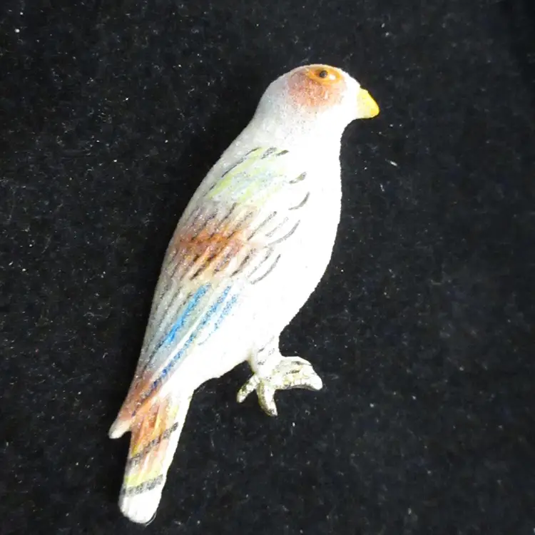 Vintage Sugar Coated Painted Gold Tone Metal Bird Parrot Brooch - Made in Korea, 2 Inches Tall
