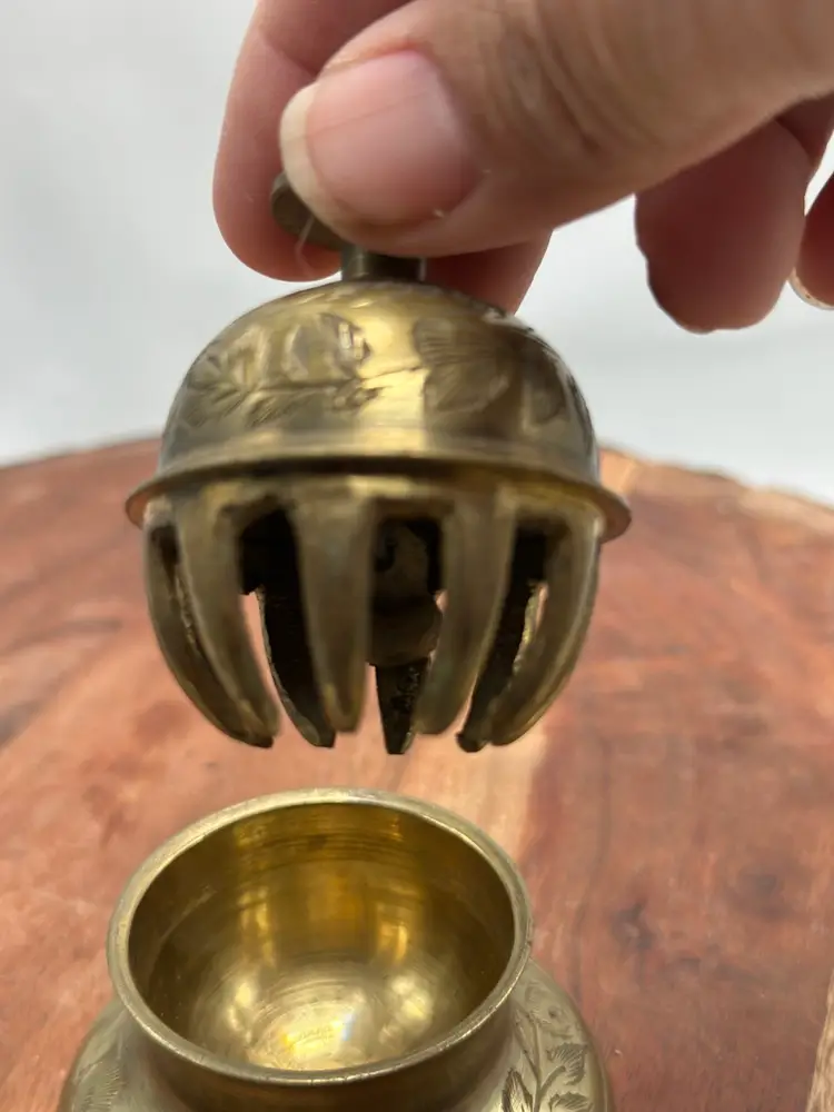 Vintage Ornate Engraved Etched Brass Elephant Claw Temple Bell