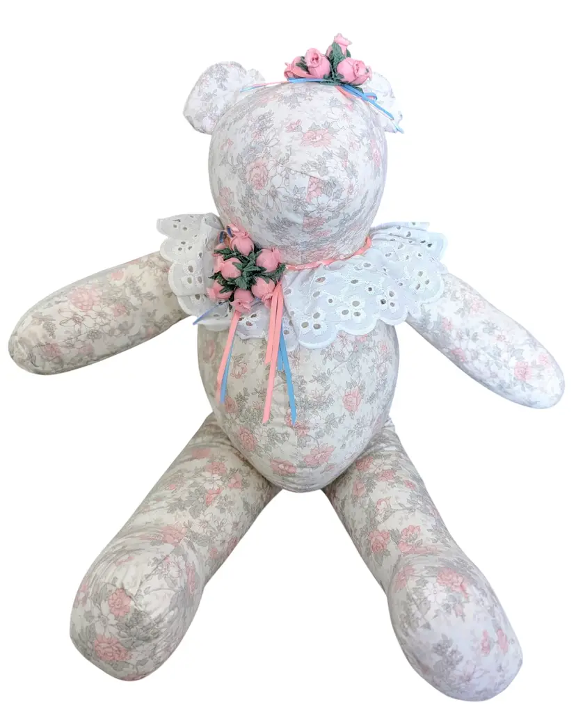 Vintage Handmade Floral Stuffed Teddy Bear 19 Inches
