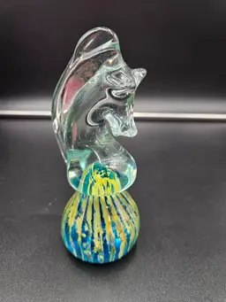 MDina Malta Seahorse Glass, signed sculpture paperweight