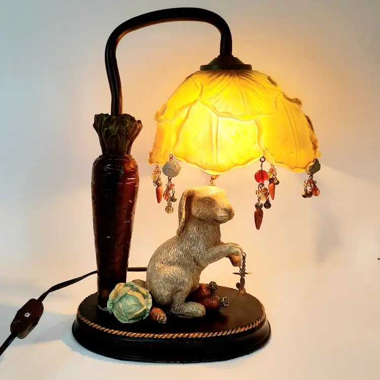 Bunny Rabbit Accent Lamp Cabbage Leaf Shade Works AS IS