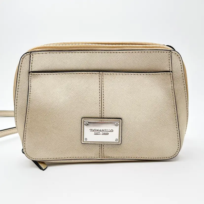 Tignanello Leather Metallic Gold Crossbody Belt Bag 8" x 6" X 2" B25