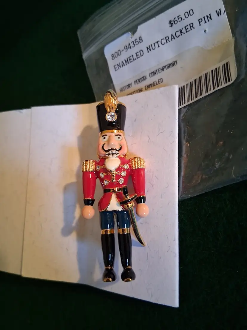 RARE NIP Enameled Rhinestone Nutcracker Brooch