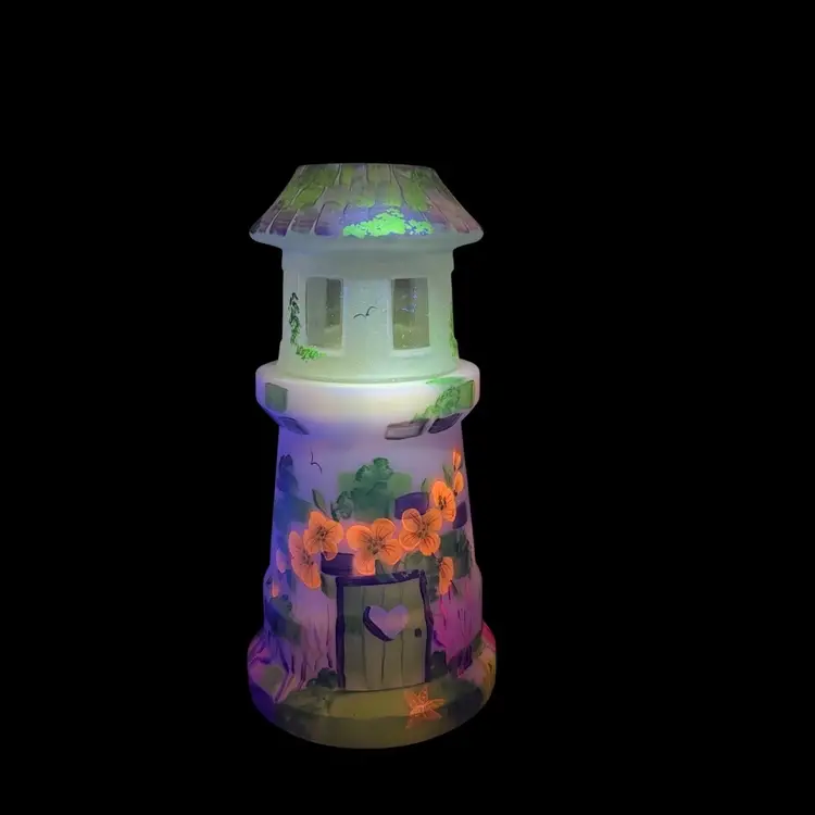 Super FENTON Exclusive Octopus Fairy Lamp Lighthouse #10/12 Hand Painted By Artist Floral•Octopus•Birds•Starfish  2003 Glows
8” T x 4” W