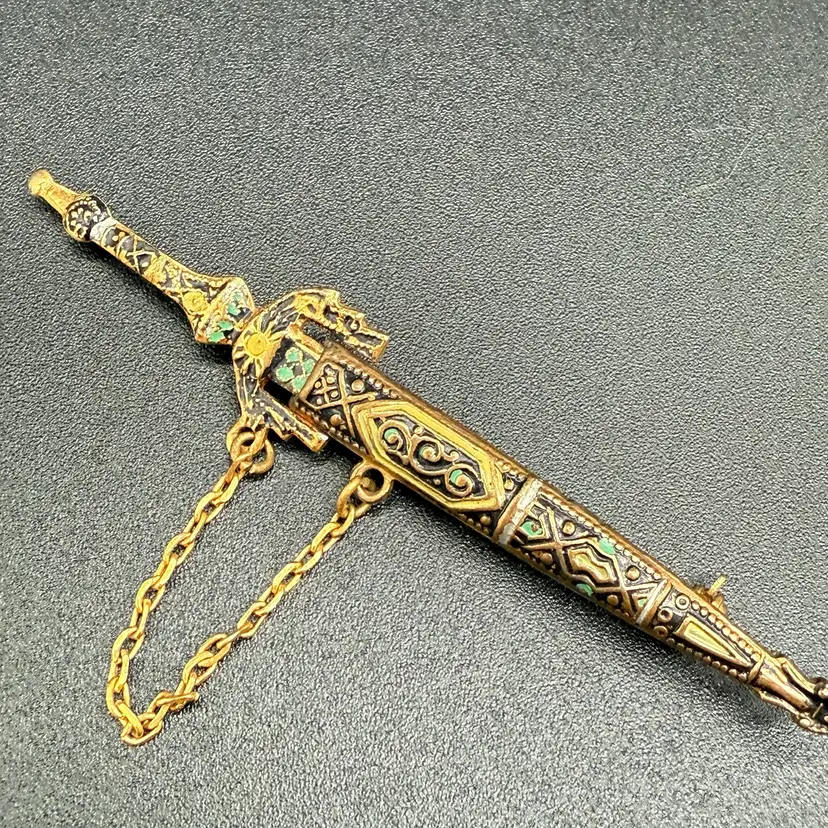 Vintage Spanish Damascene Dagger Brooch Pin 3”