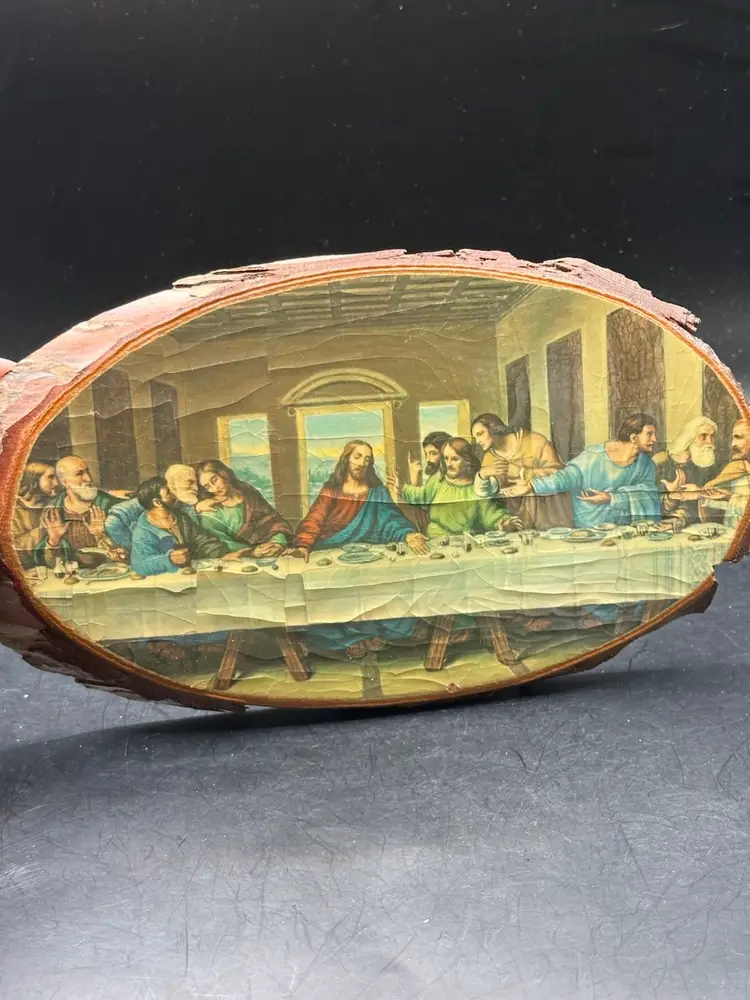 Rustic Last Supper Vintage Last Supper Wood Slice Wall Art: Rustic Christian Decor