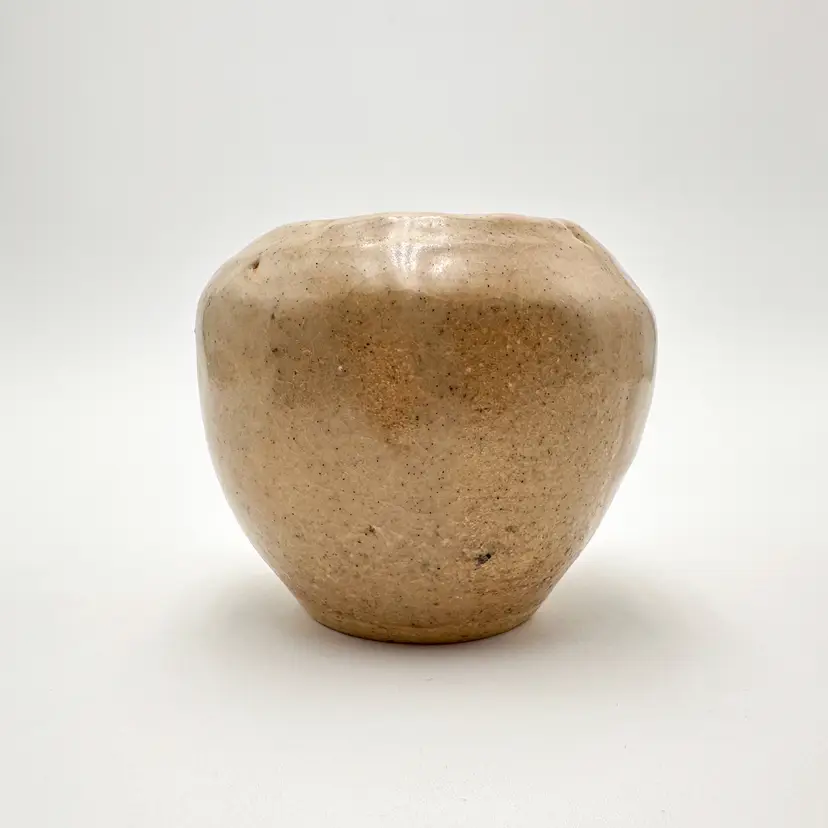 Pottery Vase Ceramic Tan Speckled Glaze Signed MTJ 3.25"H 3.5"W B25