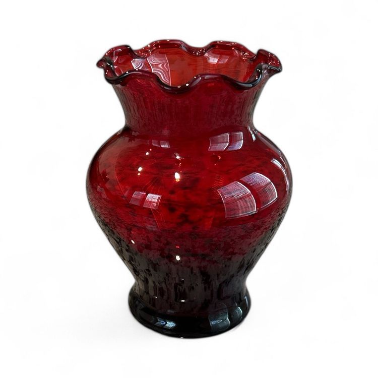 Vintage Anchor Hocking Ruby Red Glass Ruffle Edge Vase