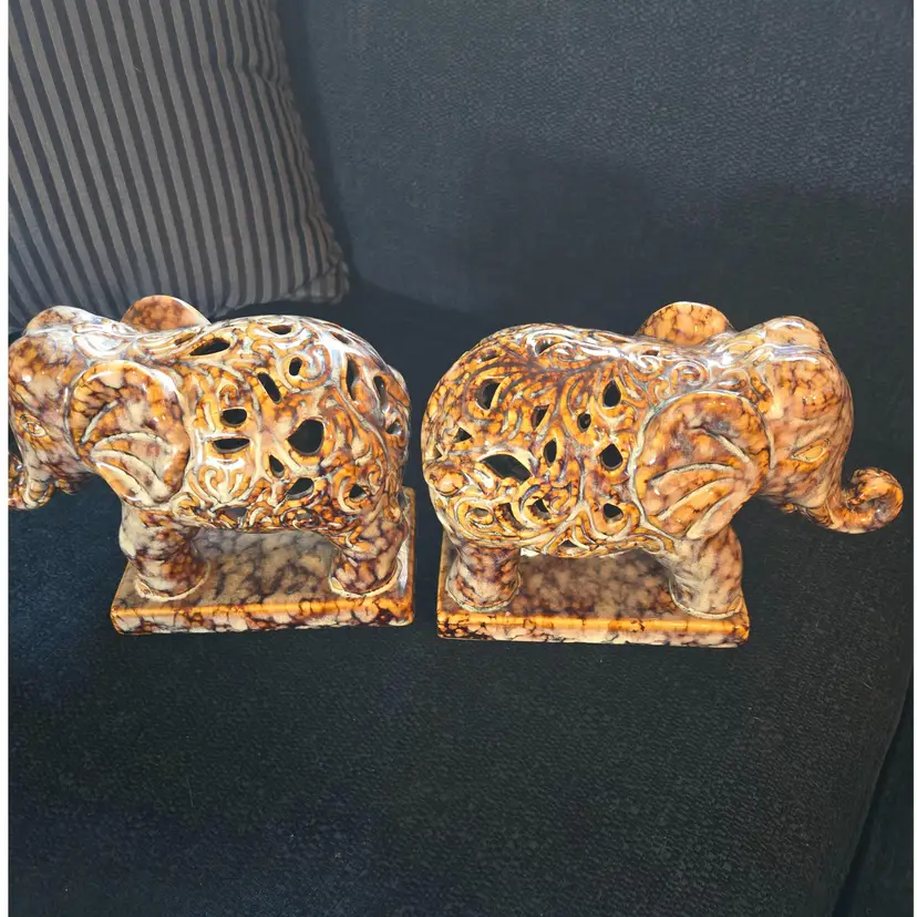 Elephant Bookends Or Statues, Reticulated