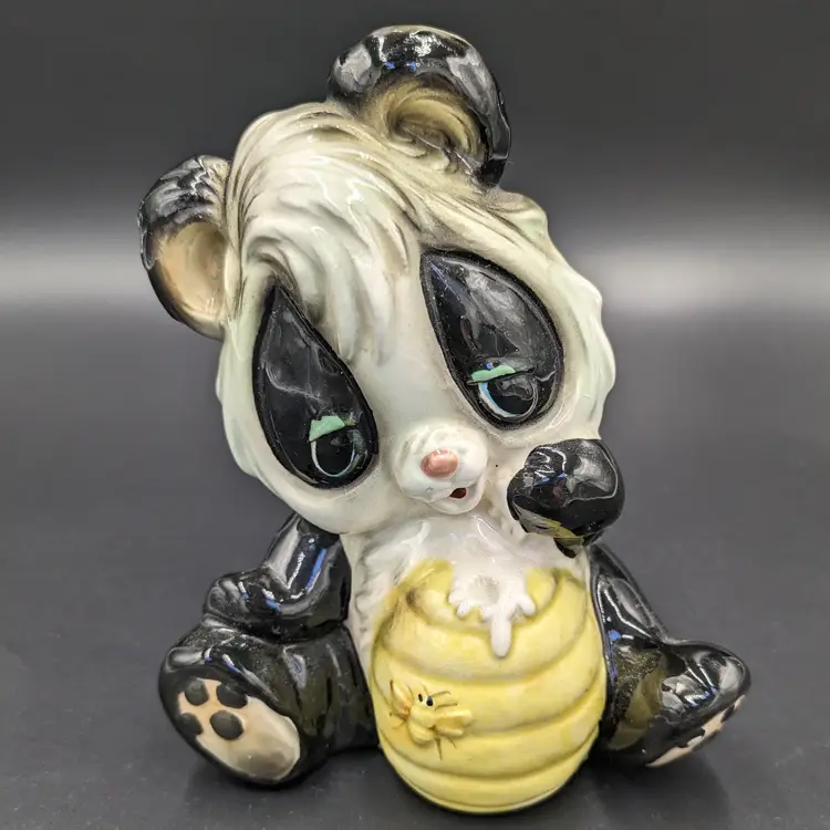 Vintage Josef Originals Panda Bear with Big Eyes & Beehive Piggy Bank
