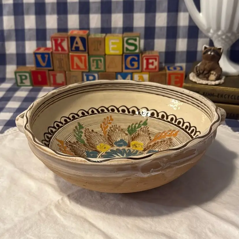 Signed Horezu Romanian Redware Art Pottery - Vintage