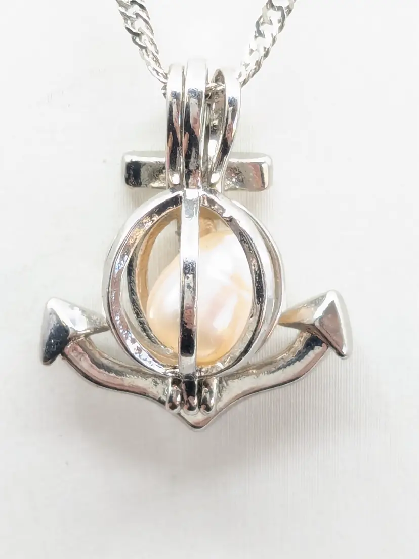 Anchor Pendant Freshwater Pearl 18KGP Chain Necklace