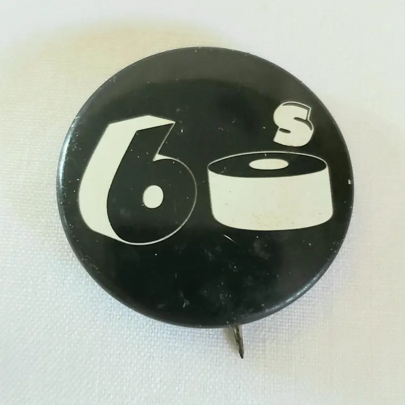 Vintage 60s Pin Back Metal Button 1" Diameter Black & White Ephemera Unbranded