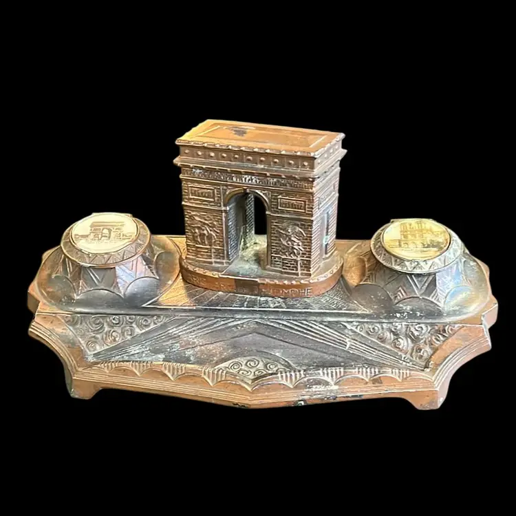 1920s Paris France Arc De’Triumph Bronze Metal Inkwell