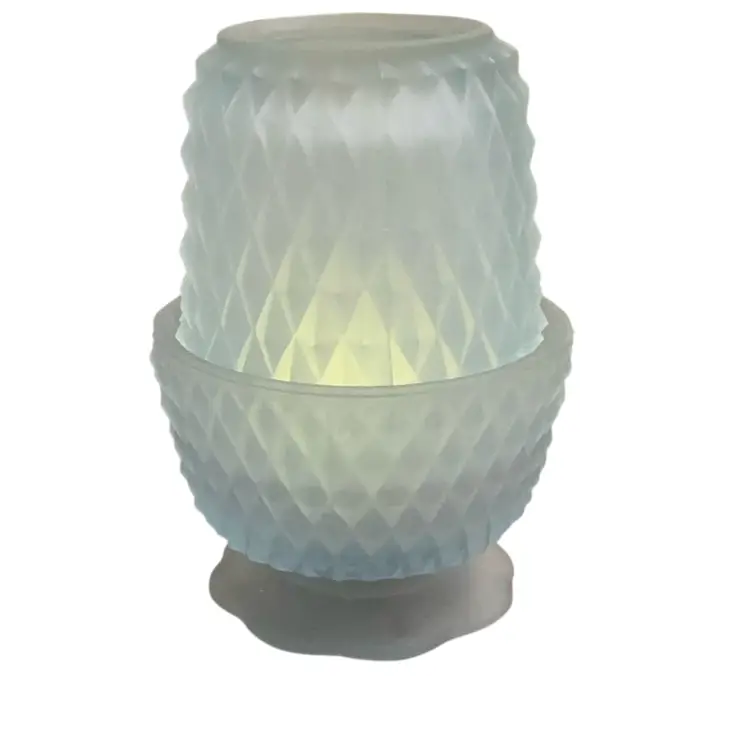 Vintage 2-piece Indiana Glass Blue Satin Frost Diamond Point Fairy Lamp Candle Holder 5 1/2” X 3 1/2”