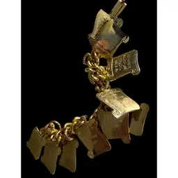Vintage Gold Tone 10 Commandments Link Bracelet Size 6.75” Can Use Extender For Longer Length