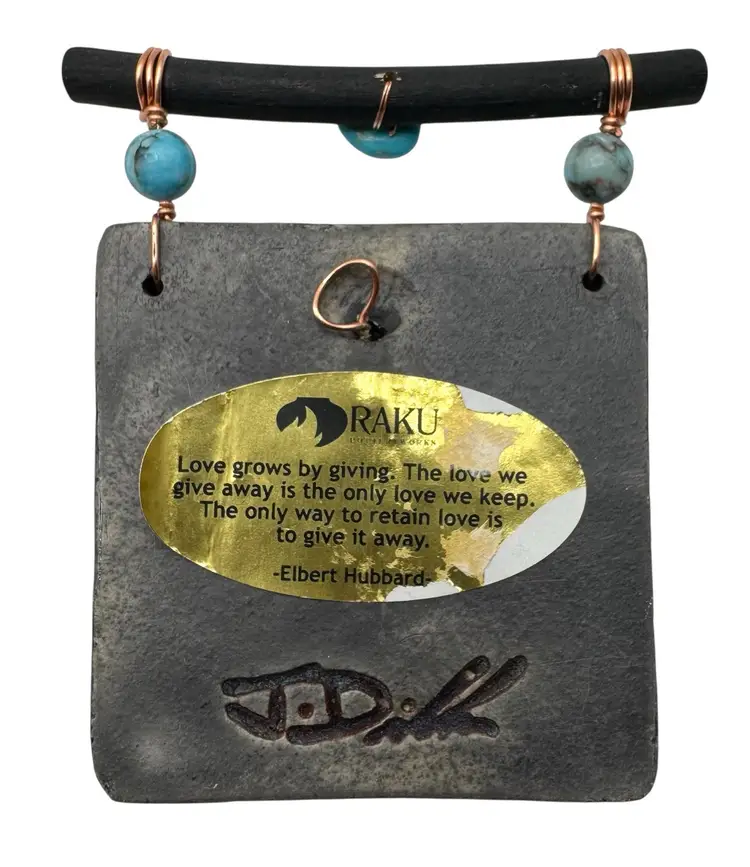 Signed Jeremy Diller Raku Art Pottery Dreamcatcher Tile Wall Hanging Elephant