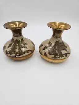 #B42 Brass Hand Painted Vase Made in India Set of 2
