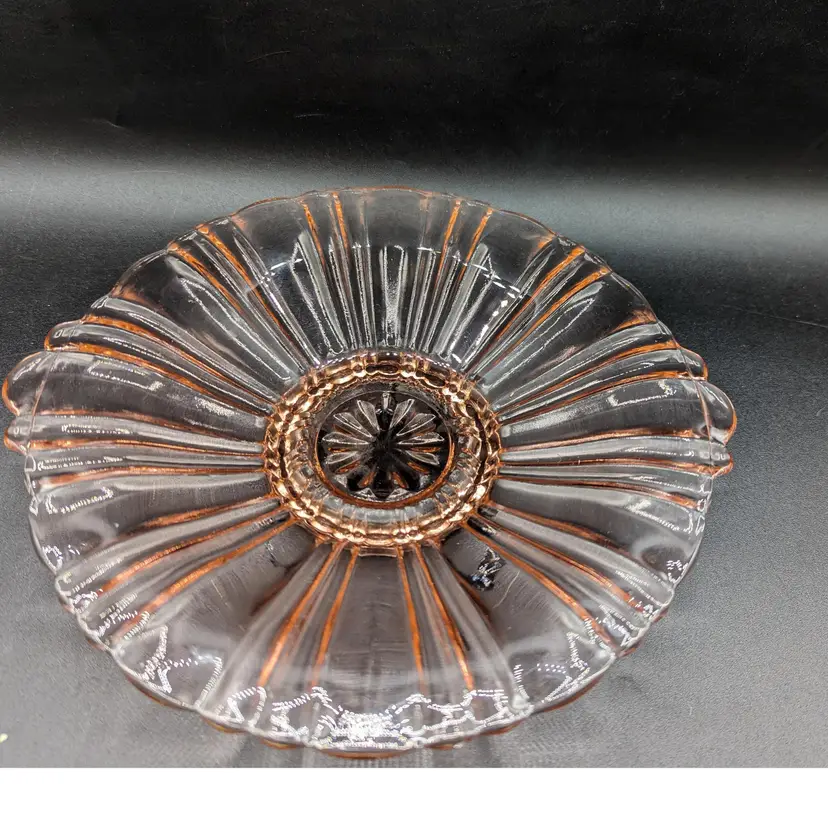 Old Cafe by Anchor Hocking Vintage Depression Glass Low Candy Bowl, 8" Dia., EC