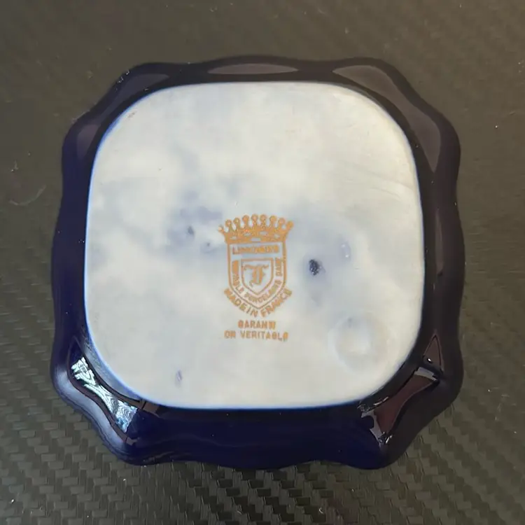 Limoges France Trinket Dish Cobalt Blue Porcelain Courting Couple