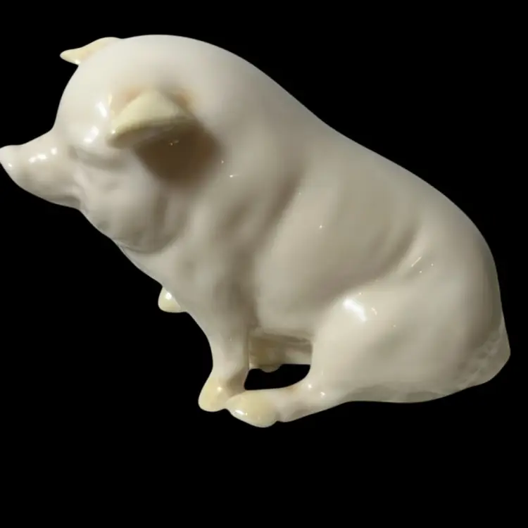 Vtg BELLEEK Porcelain Pig Figurine Made in Ireland Green Mark