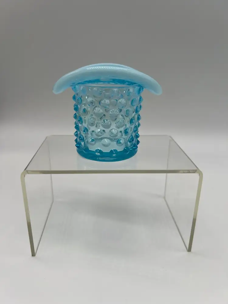 Fenton Blue  Glass Hobnail Hat Toothpick or Small Vase