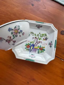 Vintage Asian Decorative Porcelain Plate and Bowl with Floral and Bird Designs