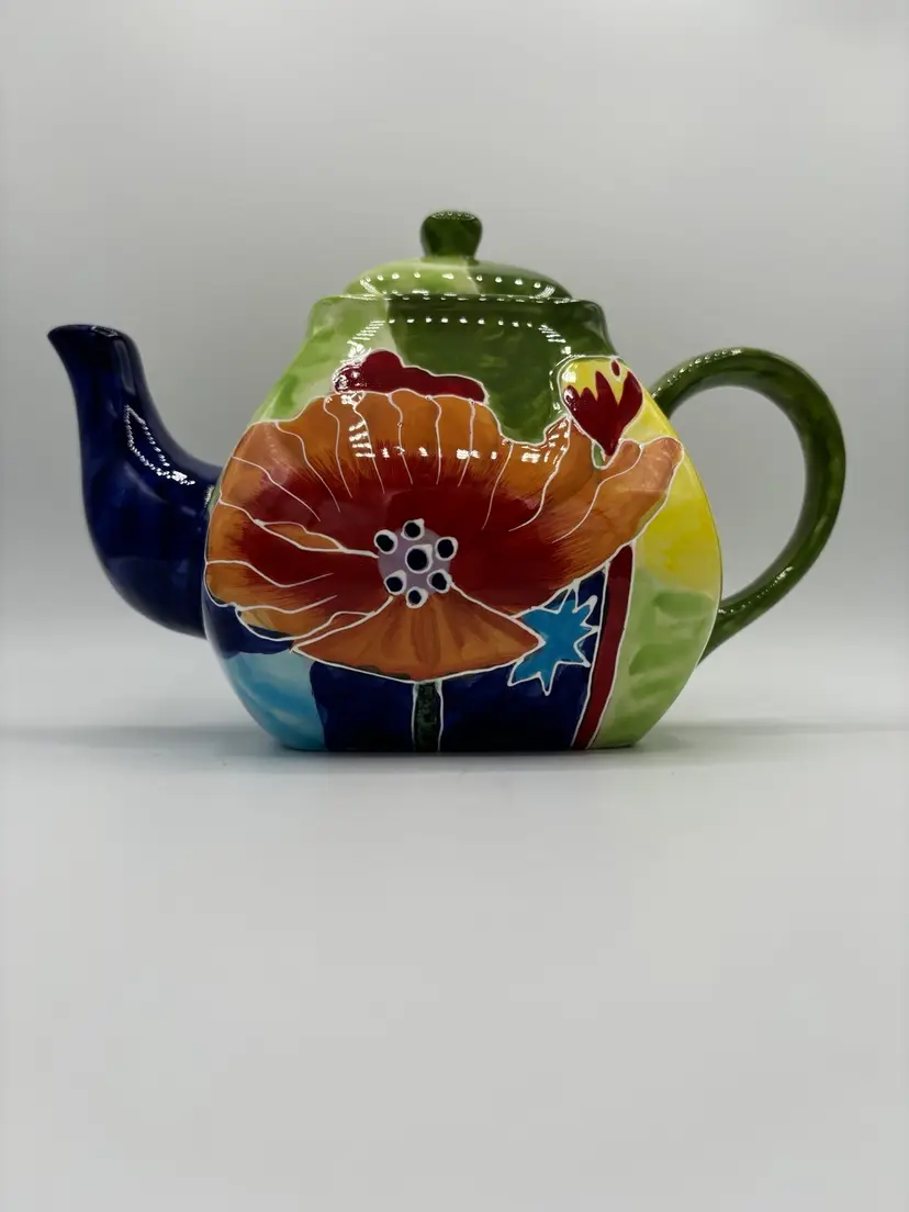 Red Poppy Ceramic Teapot
