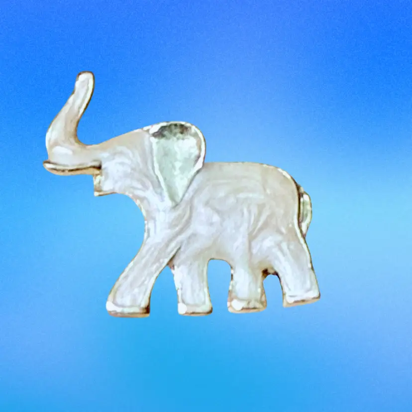 Vintage Ivory Enamel Mini Elephant Goldtone Brooch **UV Glow**